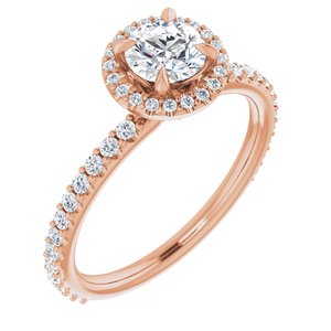 14K Rose 5 mm Round Forever One™ Moissanite & 1/3 CTW Diamond Engagement Ring